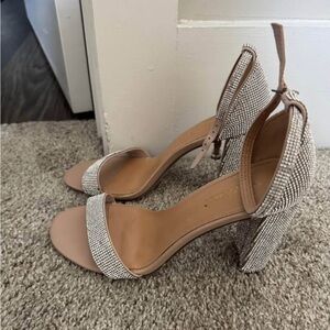 Shoe Dazzle Beige and Silver Heels